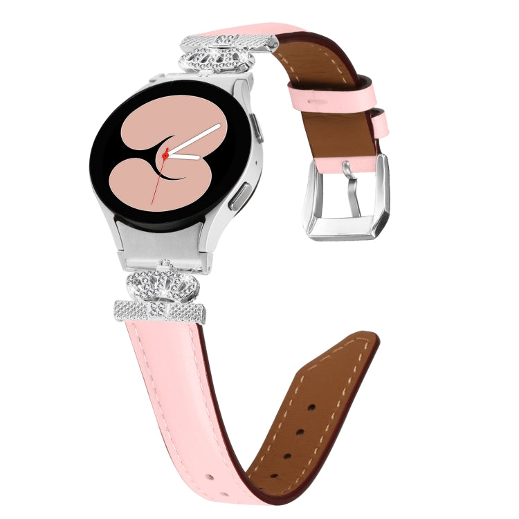 For Samsung Galaxy Watch6 / 6 Classic Crown D-shaped Twill Leather Watch Band(Silver Pink) - free shipping - PMC TechLife - Order now!