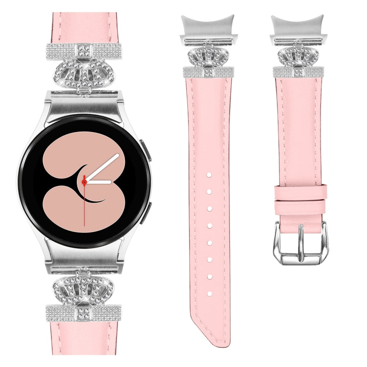 For Samsung Galaxy Watch6 / 6 Classic Crown D-shaped Twill Leather Watch Band(Silver Pink) - free shipping - PMC TechLife - Order now!