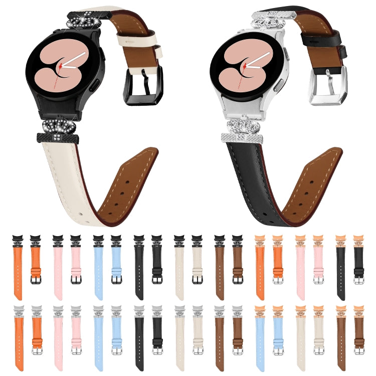 For Samsung Galaxy Watch6 / 6 Classic Crown D-shaped Twill Leather Watch Band(Silver Blue) - free shipping - PMC TechLife - Order now!
