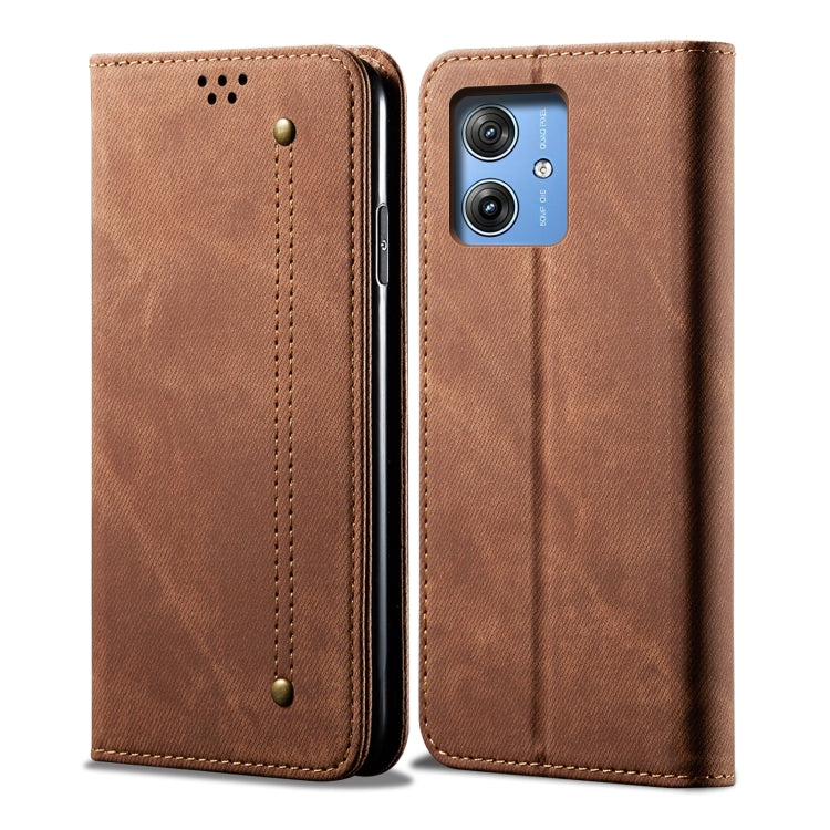 For Motorola Moto G54 5G Global Denim Texture Flip Leather Phone Case(Brown) - free shipping - PMC TechLife - Order now!