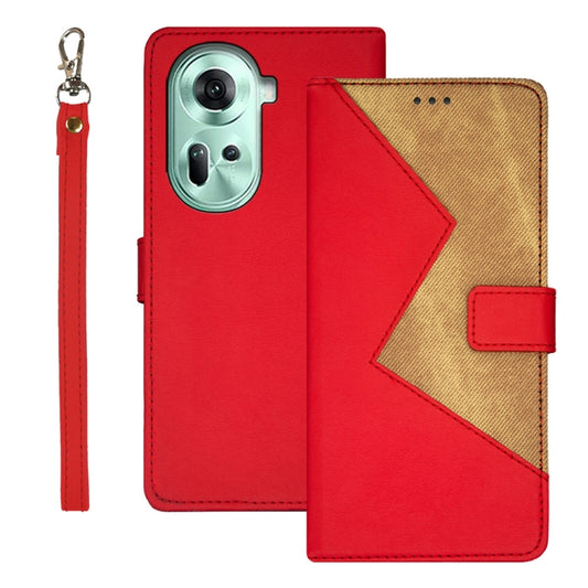 For OPPO Reno11 5G Global idewei Two-color Splicing Leather Phone Case(Red) - Reno11 Cases by idewei | Online Shopping South Africa | PMC Jewellery | Buy Now Pay Later Mobicred