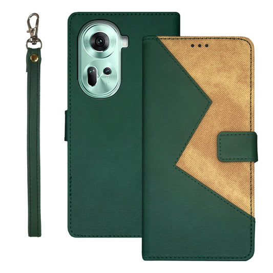 For OPPO Reno11 5G Global idewei Two-color Splicing Leather Phone Case(Green) - Reno11 Cases by idewei | Online Shopping South Africa | PMC Jewellery | Buy Now Pay Later Mobicred