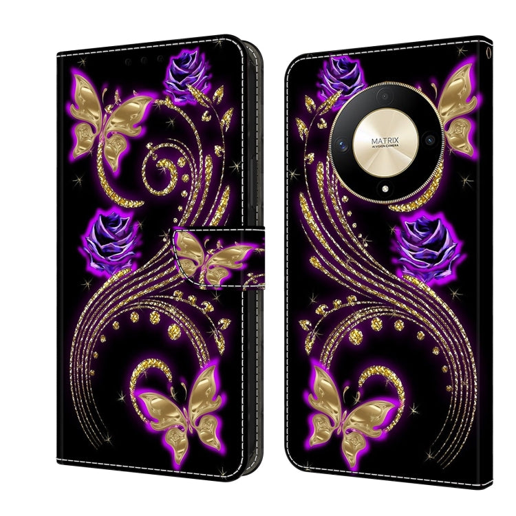 For Honor Magic6 Lite Crystal 3D Shockproof Protective Leather Phone Case(Purple Flower Butterfly) - Honor Cases by PMC Jewellery | Online Shopping South Africa | PMC Jewellery | Buy Now Pay Later Mobicred