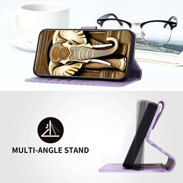 For OPPO A58 4G YX0060 Elephant Head Embossed Phone Leather Case with Lanyard(Light Purple) - OPPO Cases by PMC TechLife | Online Shopping South Africa | PMC TechLife | Buy Now Pay Later Mobicred