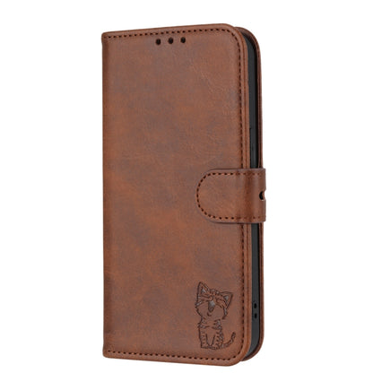 For Google Pixel 9 Embossed Happy Cat Pattern Flip Leather Phone Case(Brown) - Google Cases by PMC Jewellery | Online Shopping South Africa | PMC Jewellery | Buy Now Pay Later Mobicred