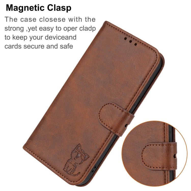 For Google Pixel 9 Embossed Happy Cat Pattern Flip Leather Phone Case(Brown) - Google Cases by PMC TechLife | Online Shopping South Africa | PMC TechLife | Buy Now Pay Later Mobicred