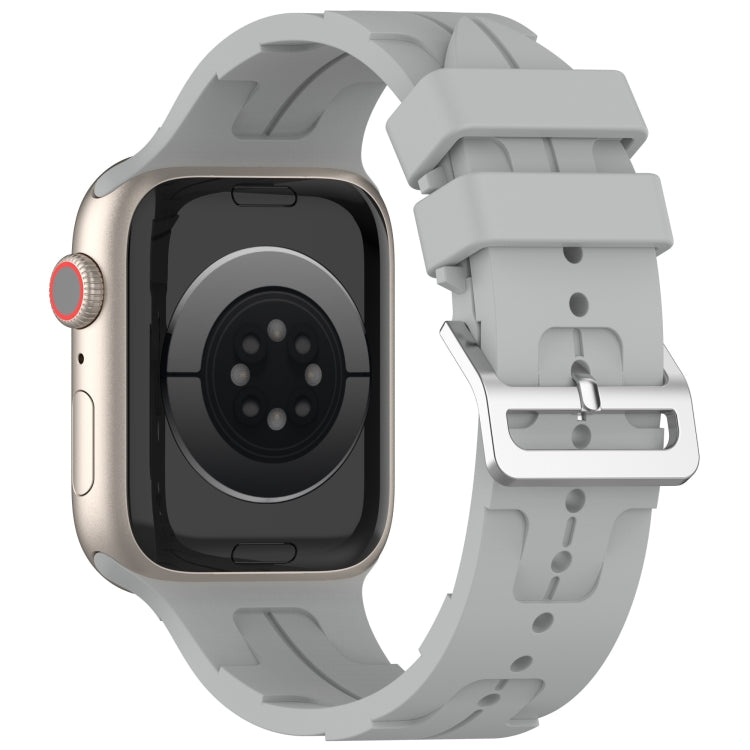 For Apple Watch Series 8 45mm H Texture Silicone Ladder Buckle Watch Band(Grey) - Watch Bands by PMC TechLife | Online Shopping South Africa | PMC TechLife