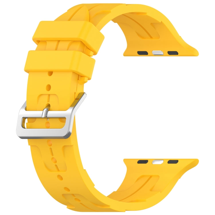 For Apple Watch 42mm H Texture Silicone Ladder Buckle Watch Band(Yellow) - Watch Bands by PMC TechLife | Online Shopping South Africa | PMC TechLife