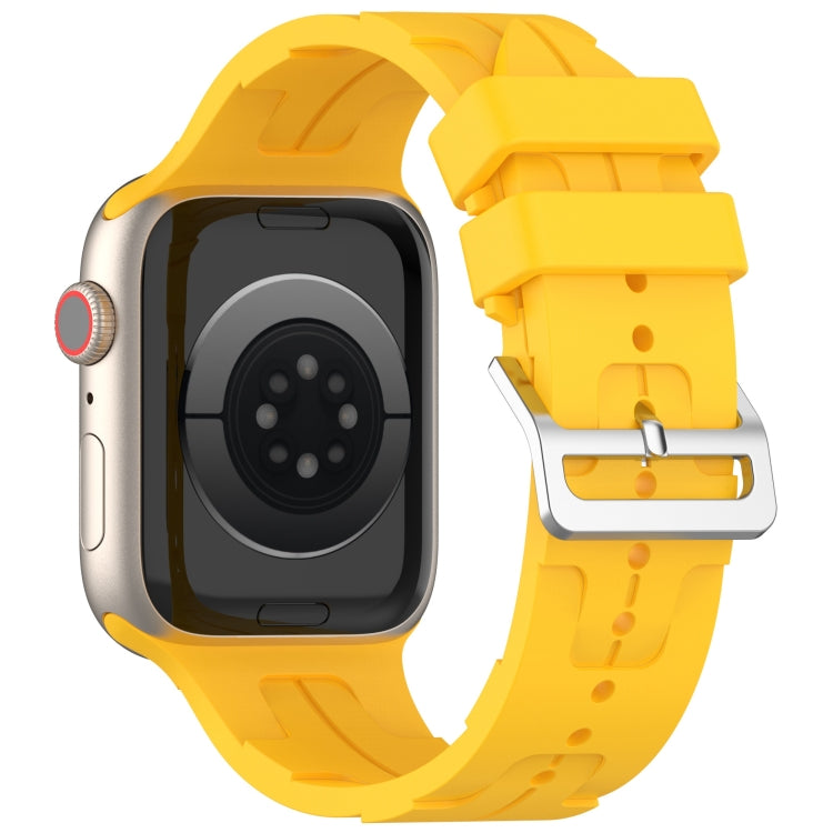 For Apple Watch 42mm H Texture Silicone Ladder Buckle Watch Band(Yellow) - Watch Bands by PMC TechLife | Online Shopping South Africa | PMC TechLife