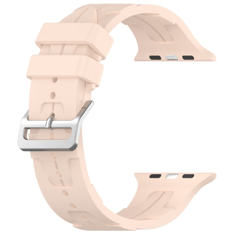 For Apple Watch 42mm H Texture Silicone Ladder Buckle Watch Band(Sand Pink) - Watch Bands by PMC TechLife | Online Shopping South Africa | PMC TechLife