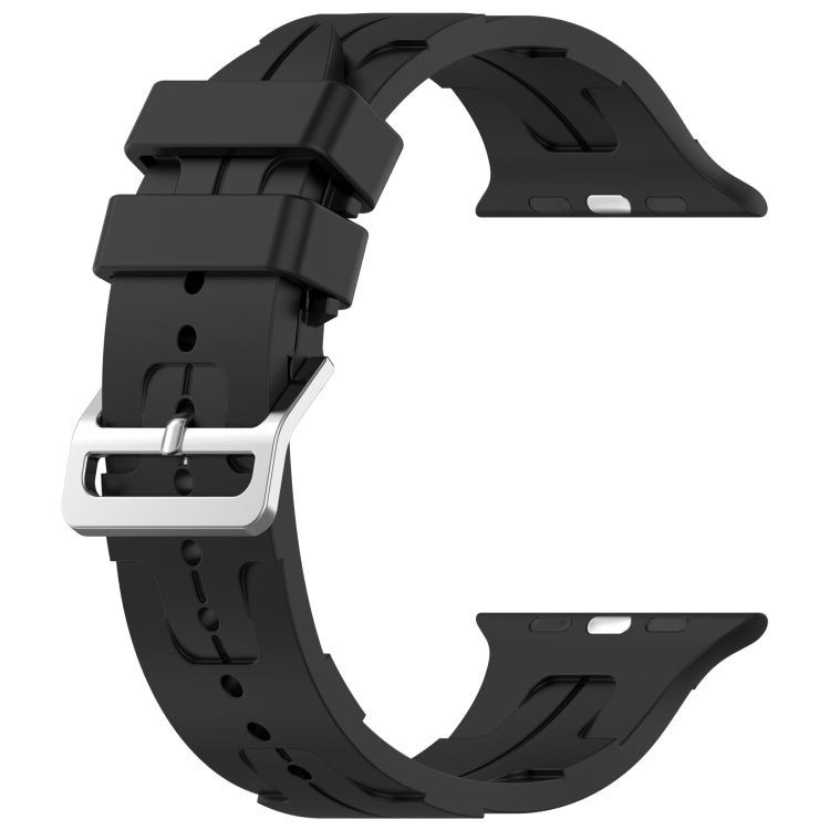 For Apple Watch 38mm H Texture Silicone Ladder Buckle Watch Band(Black) - Watch Bands by PMC TechLife | Online Shopping South Africa | PMC TechLife