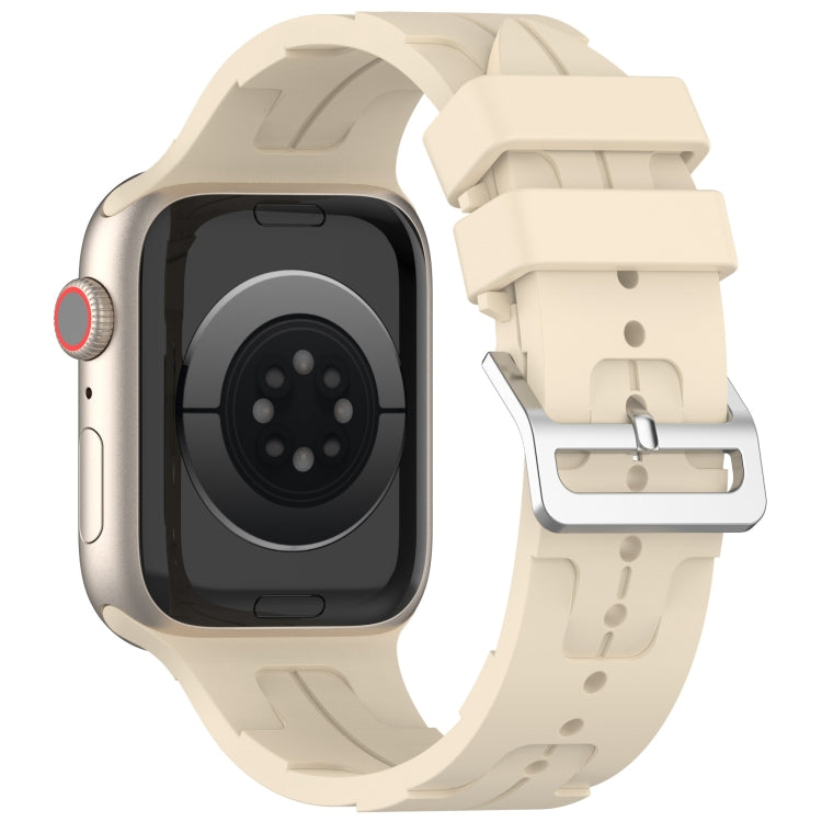 For Apple Watch 38mm H Texture Silicone Ladder Buckle Watch Band(Khaki) - Watch Bands by PMC TechLife | Online Shopping South Africa | PMC TechLife