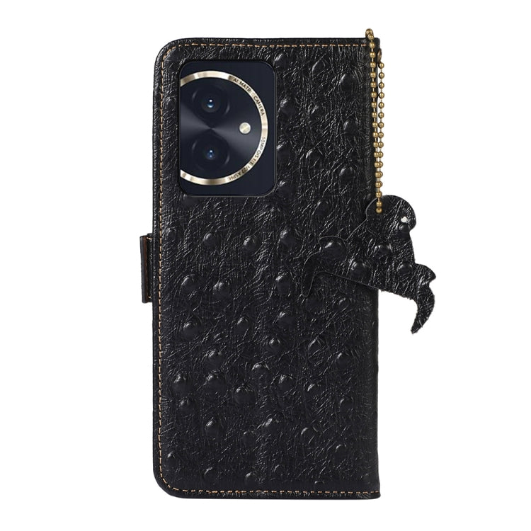 For Honor 100 5G Ostrich Pattern Genuine Leather RFID Phone Case(Black) - Honor Cases by PMC TechLife | Online Shopping South Africa | PMC TechLife | Buy Now Pay Later Mobicred