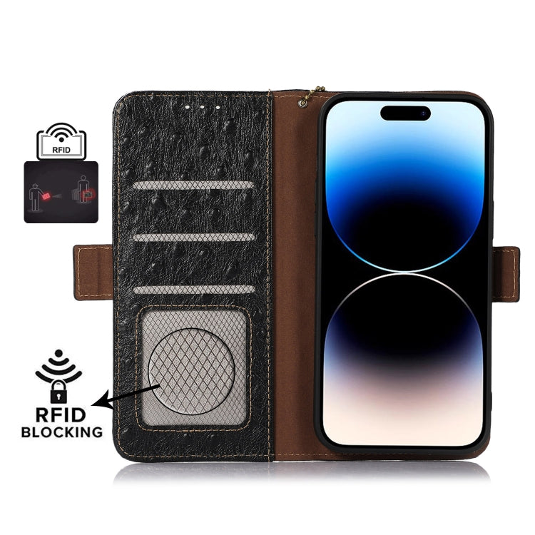 For Honor 100 Pro 5G Ostrich Pattern Genuine Leather RFID Phone Case(Black) - Honor Cases by PMC TechLife | Online Shopping South Africa | PMC TechLife | Buy Now Pay Later Mobicred