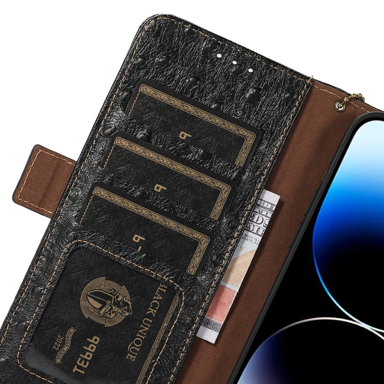 For Honor 100 Pro 5G Ostrich Pattern Genuine Leather RFID Phone Case(Black) - Honor Cases by PMC TechLife | Online Shopping South Africa | PMC TechLife | Buy Now Pay Later Mobicred