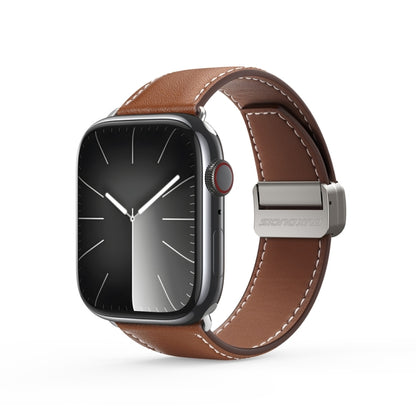 For Apple Watch SE 2023 40mm DUX DUCIS YA Series Magnetic Buckle Genuine Leather Watch Band(Brown) - Watch Bands by DUX DUCIS | Online Shopping South Africa | PMC Jewellery | Buy Now Pay Later Mobicred