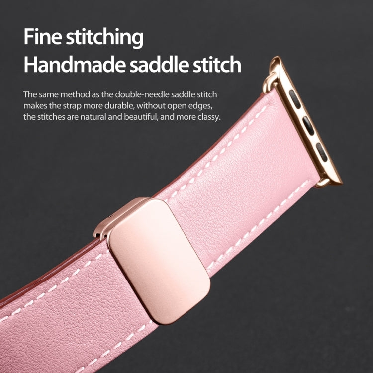 For Apple Watch SE 2023 40mm DUX DUCIS YA Series Magnetic Buckle Genuine Leather Watch Band(Pink) - Watch Bands by DUX DUCIS | Online Shopping South Africa | PMC Jewellery | Buy Now Pay Later Mobicred