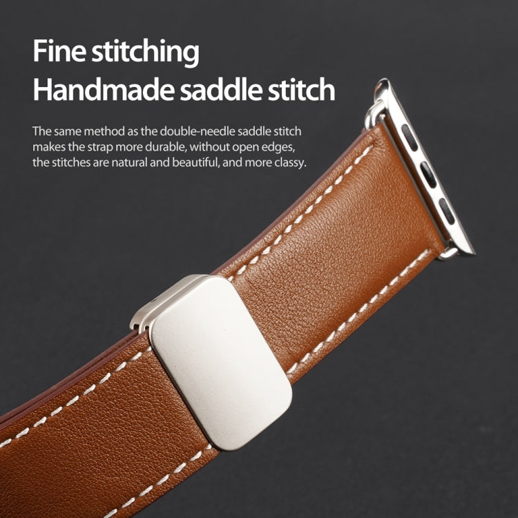 For Apple Watch Series 9 45mm DUX DUCIS YA Series Magnetic Buckle Genuine Leather Watch Band(Brown) - Watch Bands by DUX DUCIS | Online Shopping South Africa | PMC Jewellery | Buy Now Pay Later Mobicred