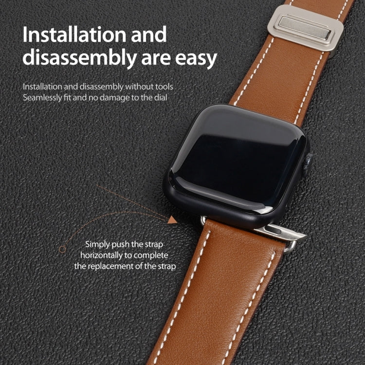 For Apple Watch Series 9 45mm DUX DUCIS YA Series Magnetic Buckle Genuine Leather Watch Band(Brown) - Watch Bands by DUX DUCIS | Online Shopping South Africa | PMC Jewellery | Buy Now Pay Later Mobicred