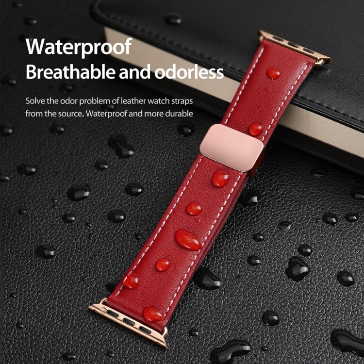 For Apple Watch Series 9 41mm DUX DUCIS YA Series Magnetic Buckle Genuine Leather Watch Band(Red) - Watch Bands by DUX DUCIS | Online Shopping South Africa | PMC Jewellery | Buy Now Pay Later Mobicred