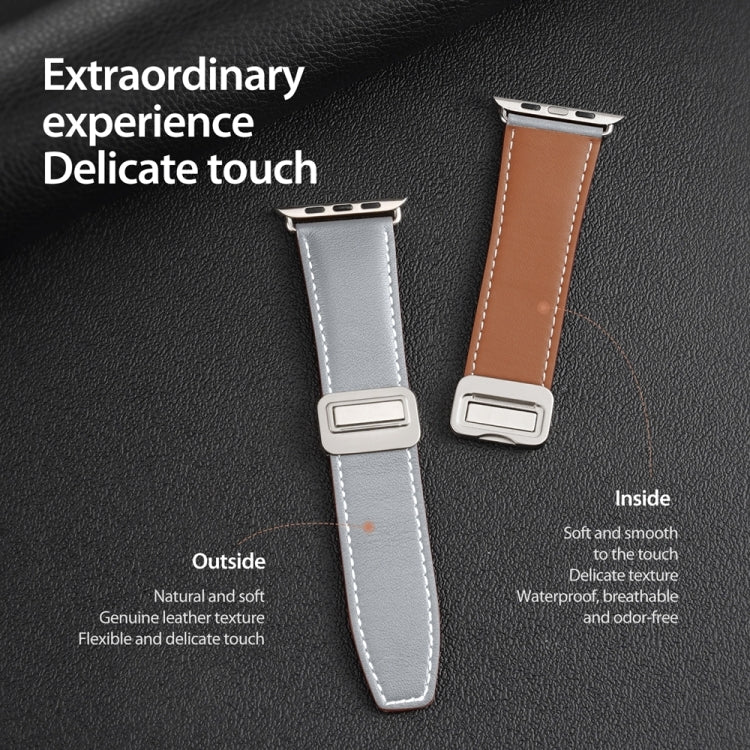 For Apple Watch Ultra 49mm DUX DUCIS YA Series Magnetic Buckle Genuine Leather Watch Band(Grey) - Watch Bands by DUX DUCIS | Online Shopping South Africa | PMC Jewellery | Buy Now Pay Later Mobicred