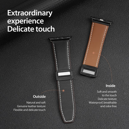 For Apple Watch SE 2022 44mm DUX DUCIS YA Series Magnetic Buckle Genuine Leather Watch Band(Black) - Watch Bands by DUX DUCIS | Online Shopping South Africa | PMC Jewellery | Buy Now Pay Later Mobicred