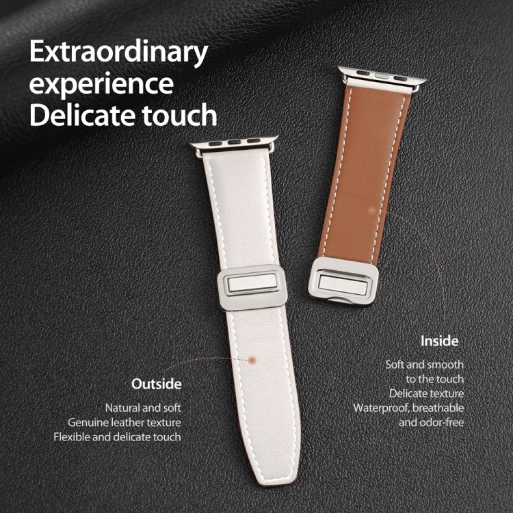 For Apple Watch SE 2022 44mm DUX DUCIS YA Series Magnetic Buckle Genuine Leather Watch Band(White) - Watch Bands by DUX DUCIS | Online Shopping South Africa | PMC Jewellery | Buy Now Pay Later Mobicred