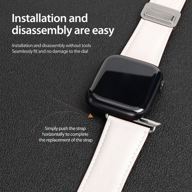 For Apple Watch SE 2022 44mm DUX DUCIS YA Series Magnetic Buckle Genuine Leather Watch Band(White) - Watch Bands by DUX DUCIS | Online Shopping South Africa | PMC Jewellery | Buy Now Pay Later Mobicred