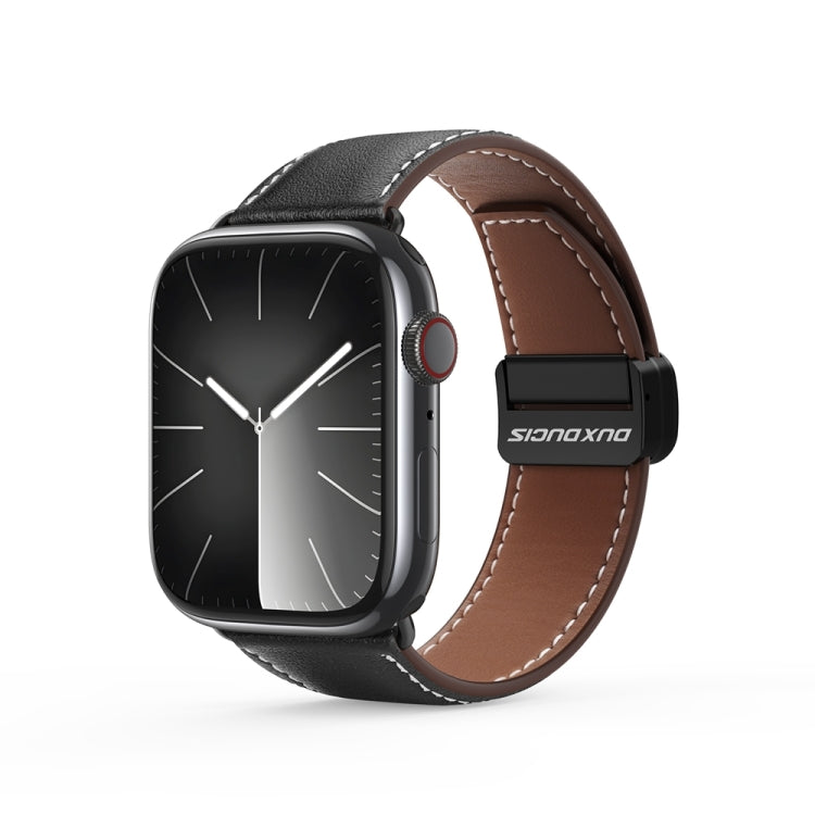 For Apple Watch SE 40mm DUX DUCIS YA Series Magnetic Buckle Genuine Leather Watch Band(Black) - Watch Bands by DUX DUCIS | Online Shopping South Africa | PMC Jewellery | Buy Now Pay Later Mobicred