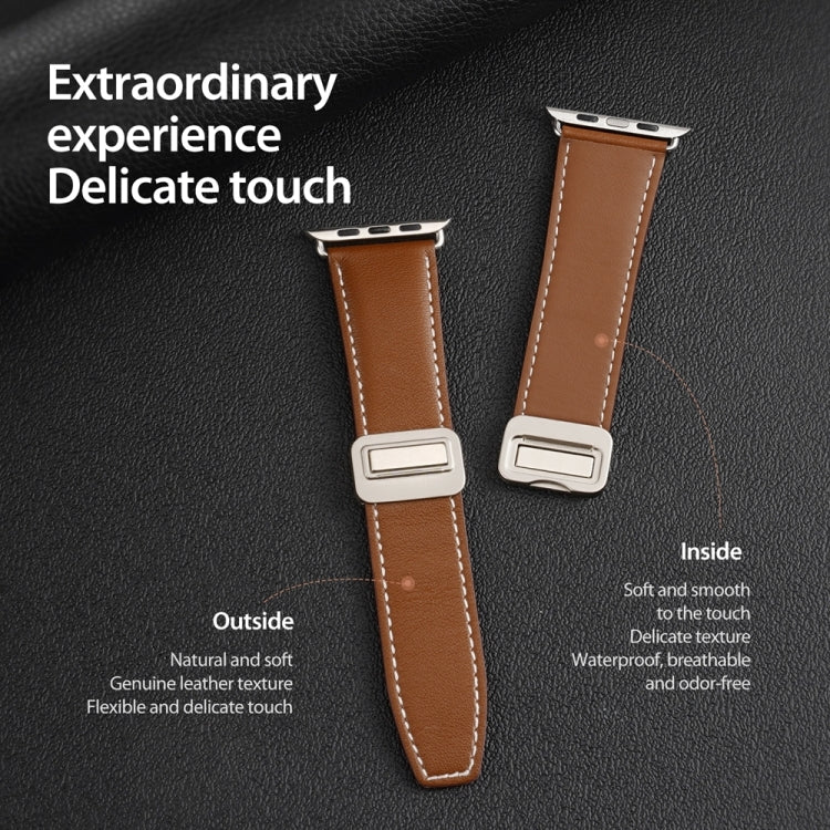 For Apple Watch SE 40mm DUX DUCIS YA Series Magnetic Buckle Genuine Leather Watch Band(Brown) - Watch Bands by DUX DUCIS | Online Shopping South Africa | PMC Jewellery | Buy Now Pay Later Mobicred