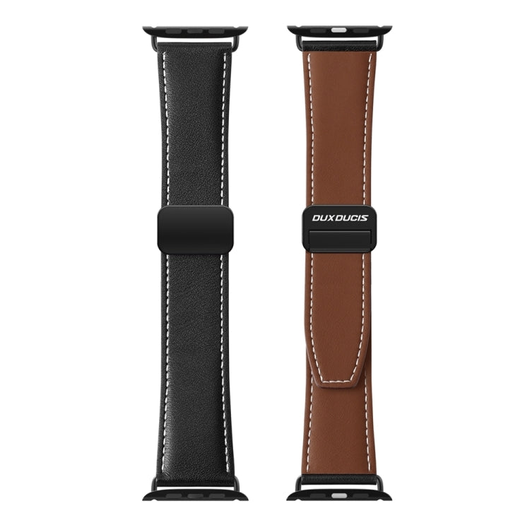 For Apple Watch SE 44mm DUX DUCIS YA Series Magnetic Buckle Genuine Leather Watch Band(Black) - Watch Bands by DUX DUCIS | Online Shopping South Africa | PMC Jewellery | Buy Now Pay Later Mobicred