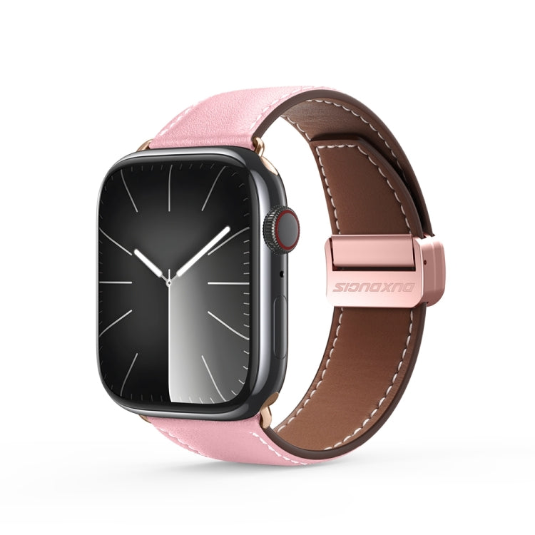 For Apple Watch Series 6 44mm DUX DUCIS YA Series Magnetic Buckle Genuine Leather Watch Band(Pink) - Watch Bands by DUX DUCIS | Online Shopping South Africa | PMC Jewellery | Buy Now Pay Later Mobicred