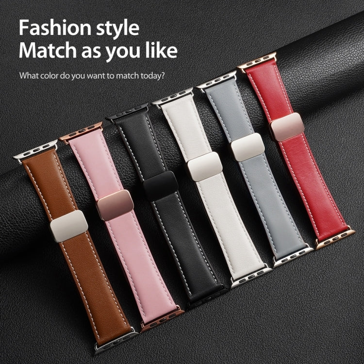 For Apple Watch Series 6 44mm DUX DUCIS YA Series Magnetic Buckle Genuine Leather Watch Band(Pink) - Watch Bands by DUX DUCIS | Online Shopping South Africa | PMC Jewellery | Buy Now Pay Later Mobicred