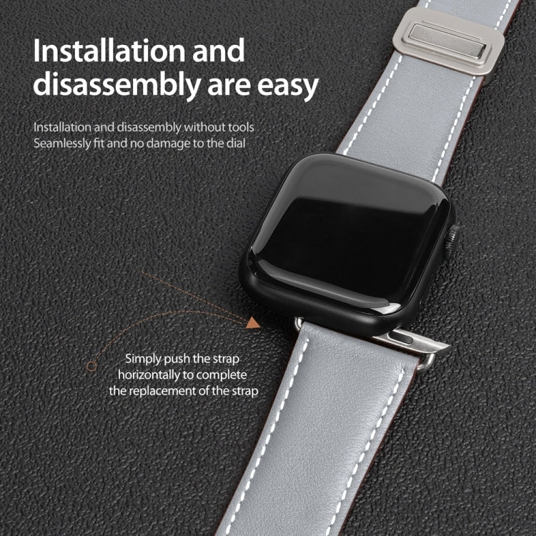 For Apple Watch 42mm DUX DUCIS YA Series Magnetic Buckle Genuine Leather Watch Band(Grey) - Watch Bands by DUX DUCIS | Online Shopping South Africa | PMC Jewellery | Buy Now Pay Later Mobicred