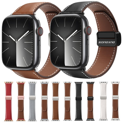 For Apple Watch SE 40mm DUX DUCIS YA Series Magnetic Buckle Genuine Leather Watch Band(Black) - Watch Bands by DUX DUCIS | Online Shopping South Africa | PMC Jewellery | Buy Now Pay Later Mobicred