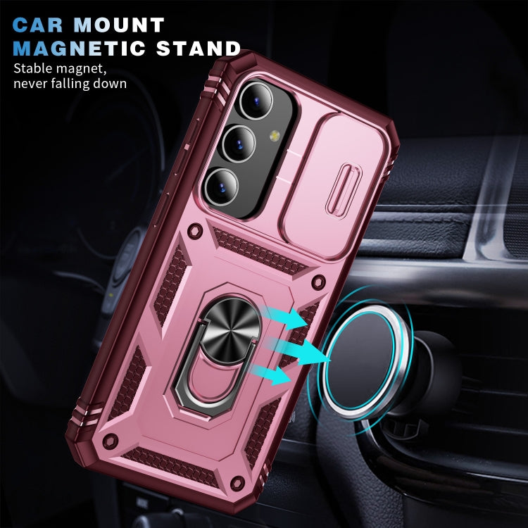 For Samsung Galaxy S24 5G Sliding Camshield TPU + PC Phone Case with Holder(Pink+Rose Red) - Galaxy S24 5G Cases by PMC TechLife | Online Shopping South Africa | PMC TechLife