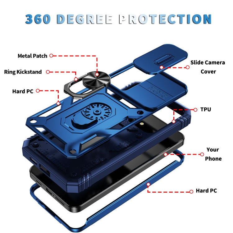 For Samsung Galaxy S24 5G Sliding Camshield TPU + PC Phone Case with Holder(Navy Blue) - Galaxy S24 5G Cases by PMC TechLife | Online Shopping South Africa | PMC TechLife