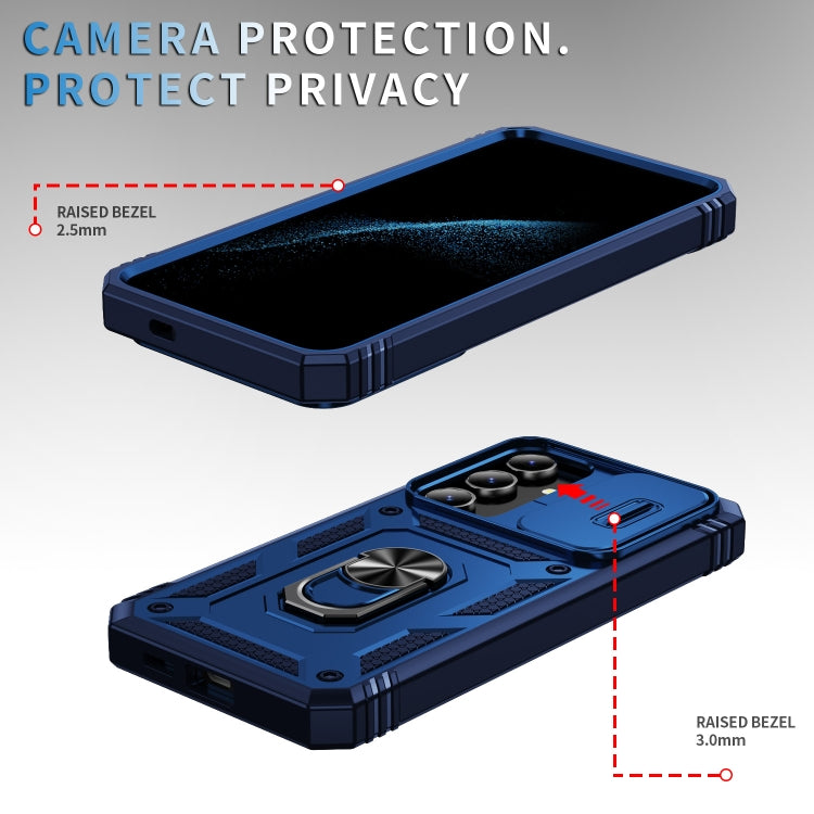 For Samsung Galaxy S24 5G Sliding Camshield TPU + PC Phone Case with Holder(Navy Blue) - Galaxy S24 5G Cases by PMC TechLife | Online Shopping South Africa | PMC TechLife