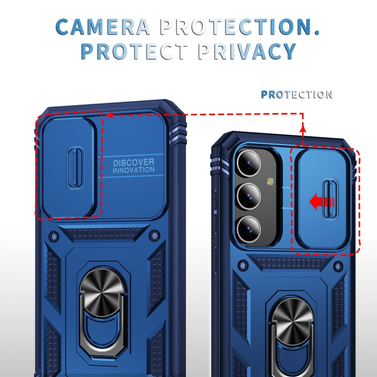 For Samsung Galaxy S24 5G Sliding Camshield TPU + PC Phone Case with Holder(Navy Blue) - Galaxy S24 5G Cases by PMC TechLife | Online Shopping South Africa | PMC TechLife