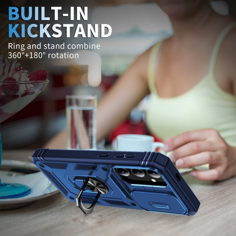 For Samsung Galaxy S24 5G Sliding Camshield TPU + PC Phone Case with Holder(Navy Blue) - Galaxy S24 5G Cases by PMC TechLife | Online Shopping South Africa | PMC TechLife