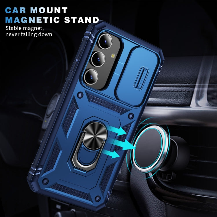 For Samsung Galaxy S24 5G Sliding Camshield TPU + PC Phone Case with Holder(Navy Blue) - Galaxy S24 5G Cases by PMC TechLife | Online Shopping South Africa | PMC TechLife