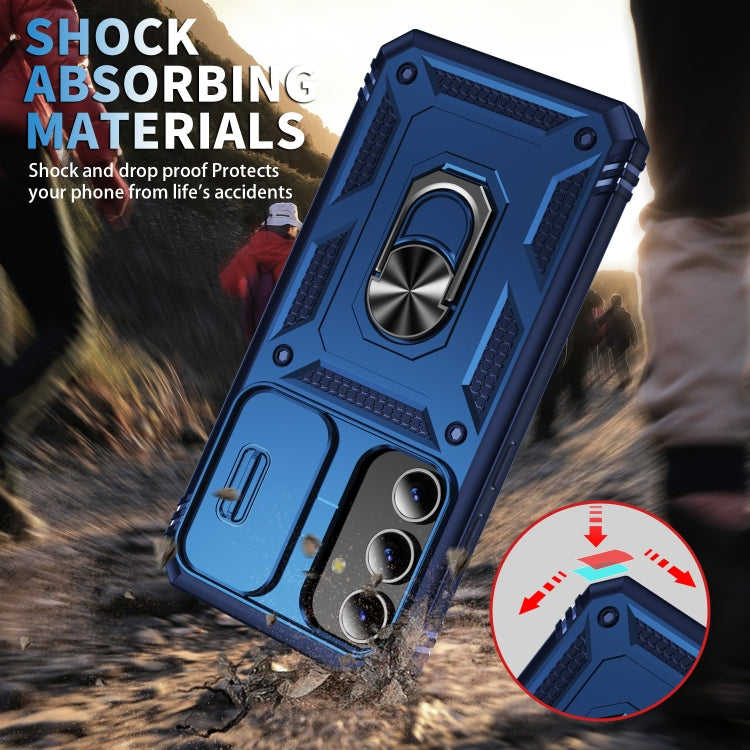 For Samsung Galaxy S24 5G Sliding Camshield TPU + PC Phone Case with Holder(Navy Blue) - Galaxy S24 5G Cases by PMC TechLife | Online Shopping South Africa | PMC TechLife