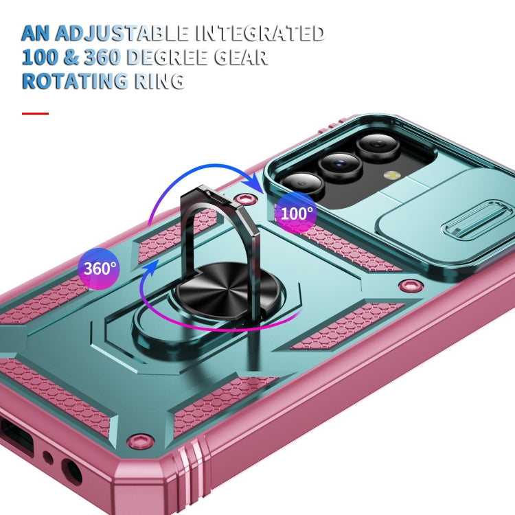For Samsung Galaxy S24 5G Sliding Camshield TPU + PC Phone Case with Holder(Green+Pink) - Galaxy S24 5G Cases by PMC TechLife | Online Shopping South Africa | PMC TechLife