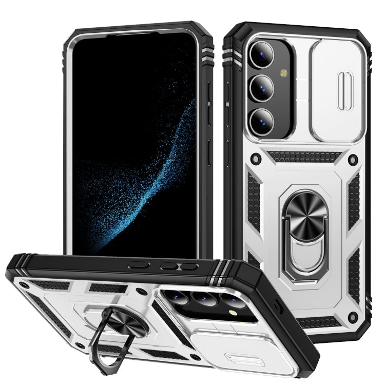 For Samsung Galaxy S24+ 5G Sliding Camshield TPU + PC Phone Case with Holder(White+Black) - Galaxy S24+ 5G Cases by PMC TechLife | Online Shopping South Africa | PMC TechLife