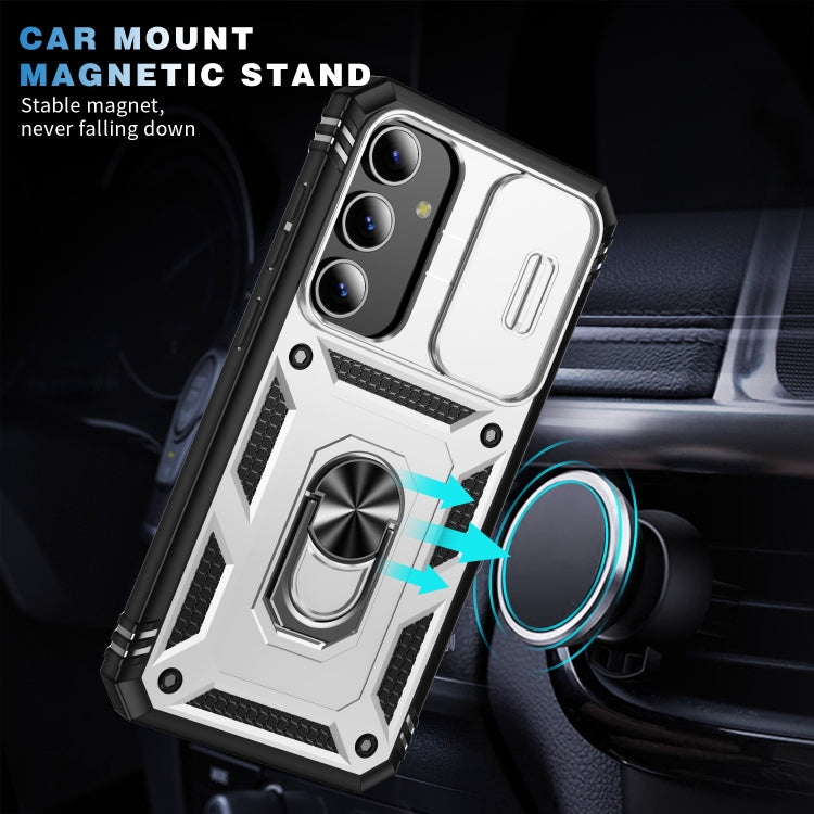 For Samsung Galaxy S24+ 5G Sliding Camshield TPU + PC Phone Case with Holder(White+Black) - Galaxy S24+ 5G Cases by PMC TechLife | Online Shopping South Africa | PMC TechLife