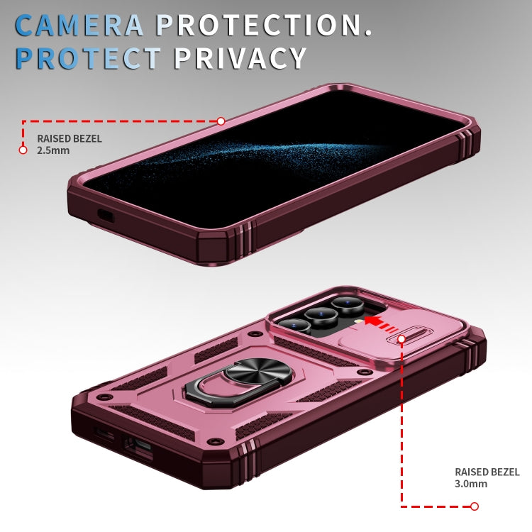 For Samsung Galaxy S24+ 5G Sliding Camshield TPU + PC Phone Case with Holder(Pink+Rose Red) - Galaxy S24+ 5G Cases by PMC TechLife | Online Shopping South Africa | PMC TechLife