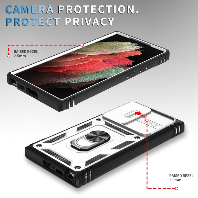 For Samsung Galaxy S24 Ultra 5G Sliding Camshield TPU + PC Phone Case with Holder(White+Black) - Galaxy S24 Ultra 5G Cases by PMC TechLife | Online Shopping South Africa | PMC TechLife