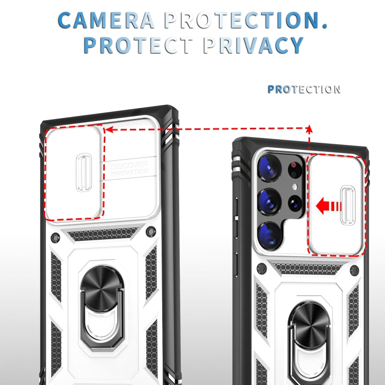 For Samsung Galaxy S24 Ultra 5G Sliding Camshield TPU + PC Phone Case with Holder(White+Black) - Galaxy S24 Ultra 5G Cases by PMC TechLife | Online Shopping South Africa | PMC TechLife
