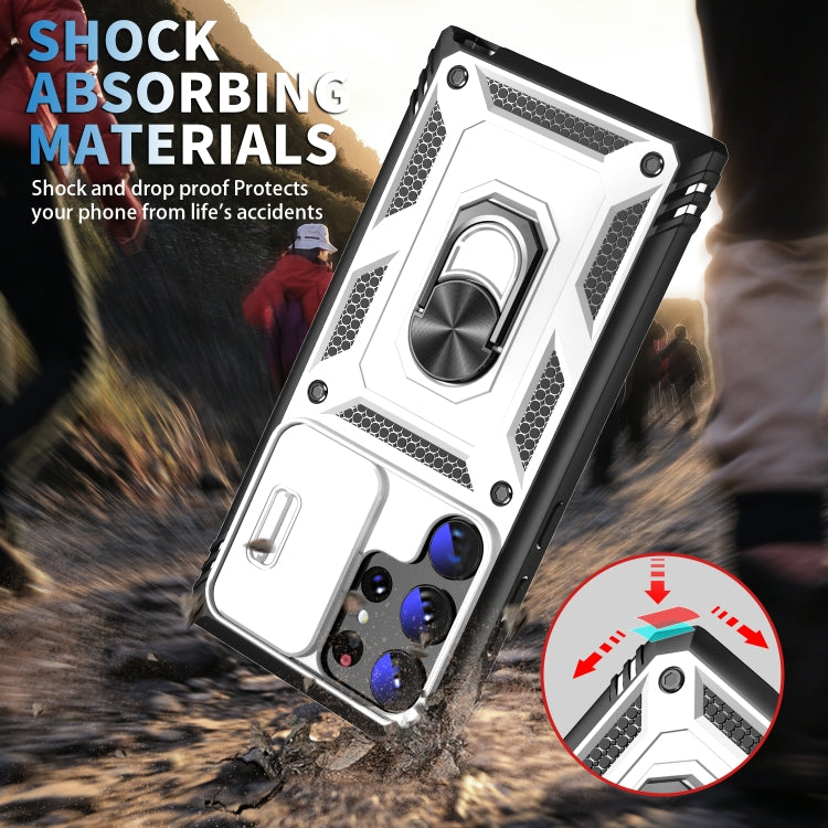 For Samsung Galaxy S24 Ultra 5G Sliding Camshield TPU + PC Phone Case with Holder(White+Black) - Galaxy S24 Ultra 5G Cases by PMC TechLife | Online Shopping South Africa | PMC TechLife