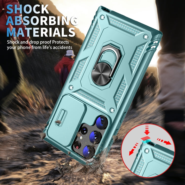 For Samsung Galaxy S24 Ultra 5G Sliding Camshield TPU + PC Phone Case with Holder(Green) - Galaxy S24 Ultra 5G Cases by PMC TechLife | Online Shopping South Africa | PMC TechLife